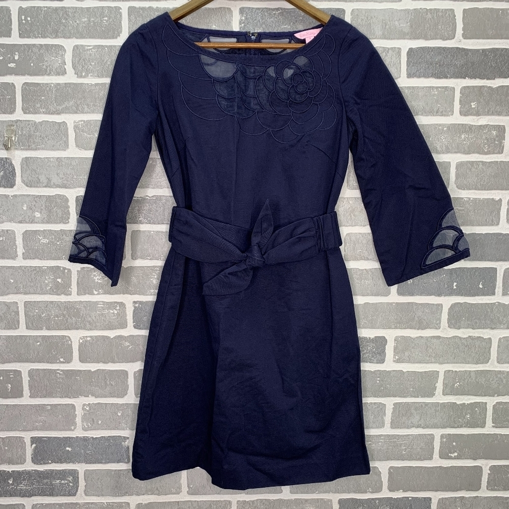 Lilly Pulitzer Navy Belted Bow Dress Size 4